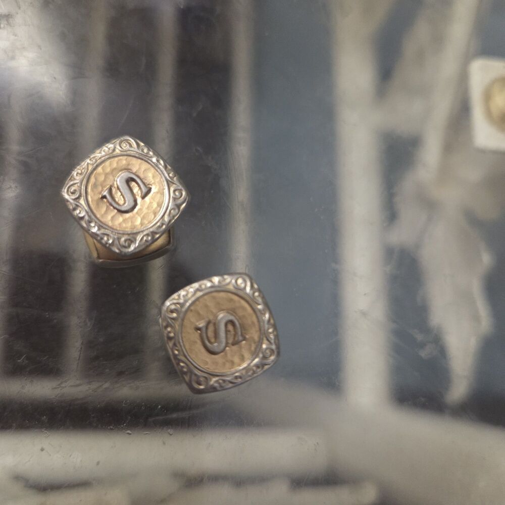 Vintage Monogram Initial S Cufflinks Two Tone Gold Silver Tone Scroll Border...